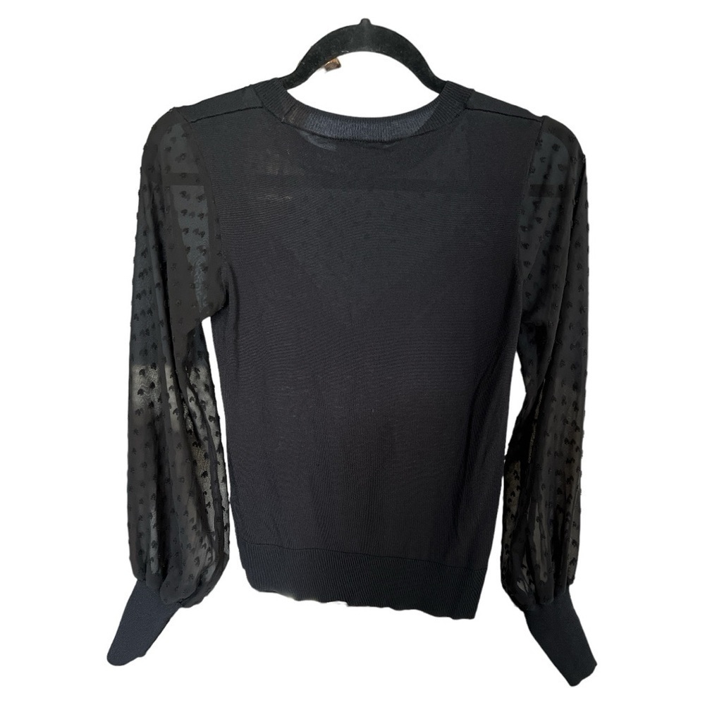 Topshop lightweight sweater sheer sleeves sweetheart neckline black size 6 - Picture 4 of 6